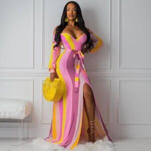 Striped Yellow & Pink Maxi Dress